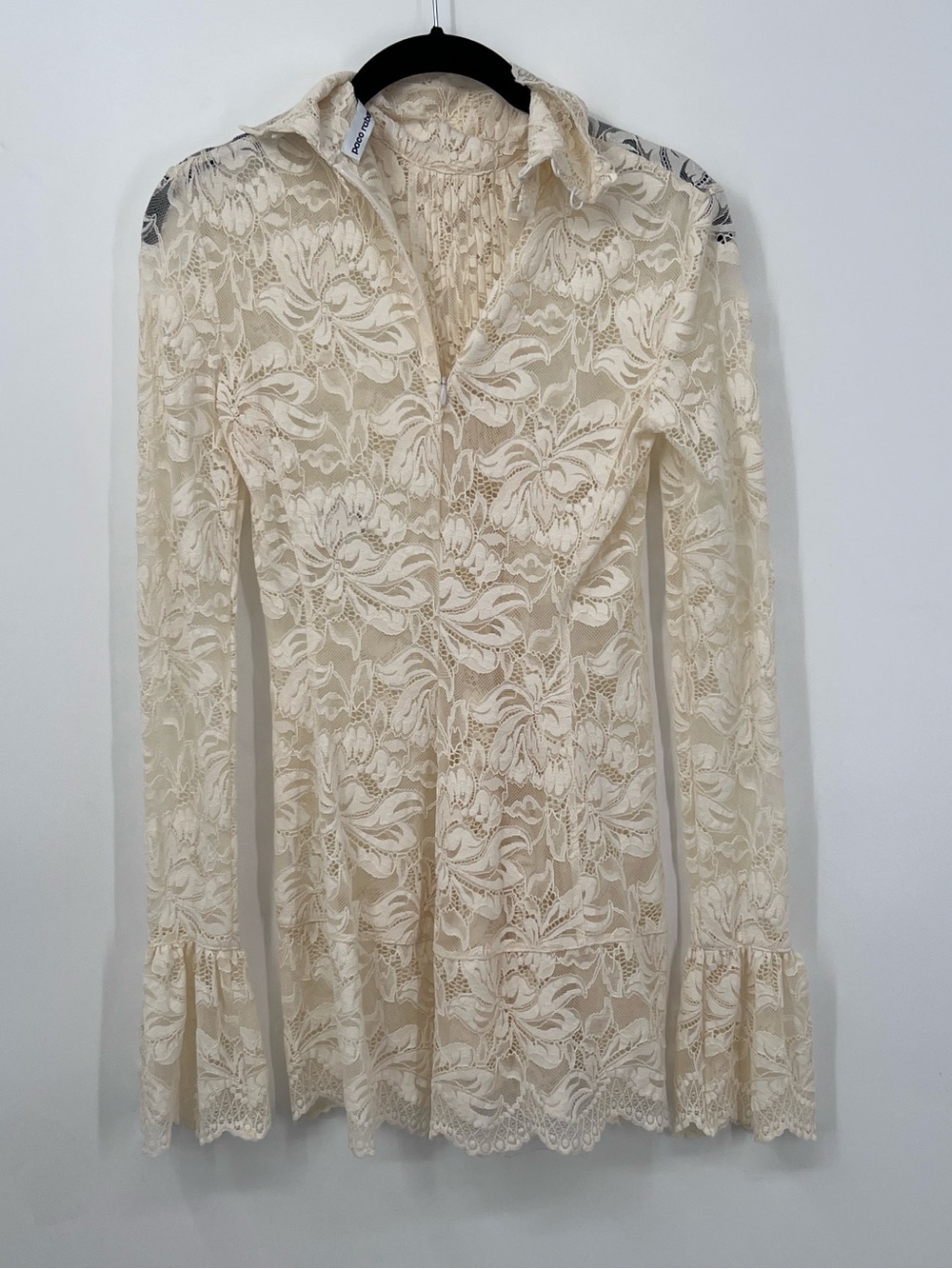 Paco Rabanne Sheer Floral Lace mock neck Top Cream size 34 tunic or mini dress - Picture 5 of 9